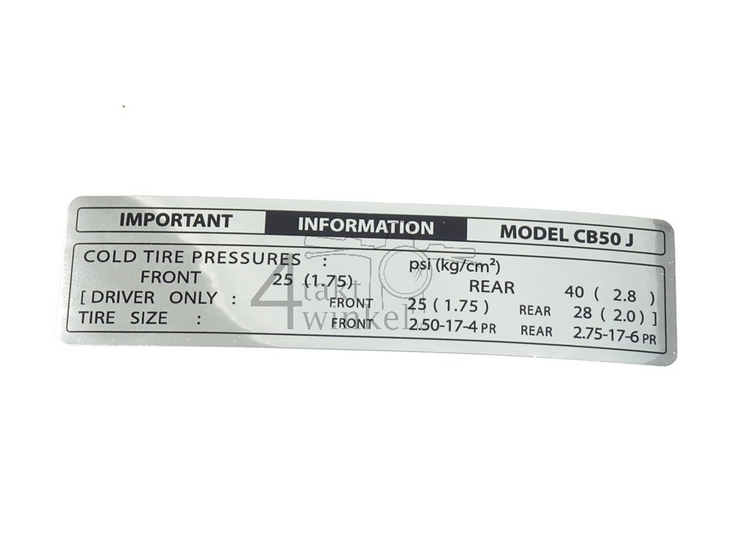 Autocollant CB50 information pneus