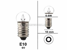 Ampoule &agrave; visser &agrave; E10, simple, 6 volts, 0,6 watt